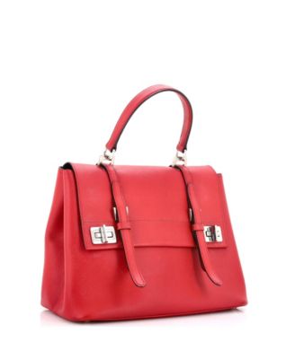 Medium Half Flap Double Turn Lock Satchel Saffiano Leather