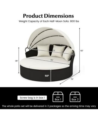 Patio Round Daybed Wicker Daybed w/ Retractable Canopy Separated Seating Sectional Sofa
