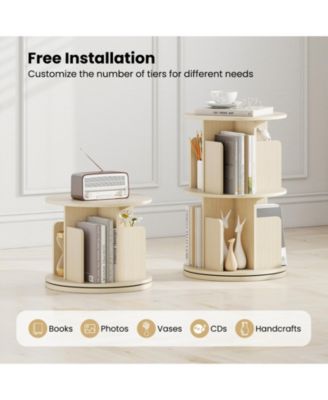 2-Tier Rotating Bookshelf with Dividers and Anti-falling