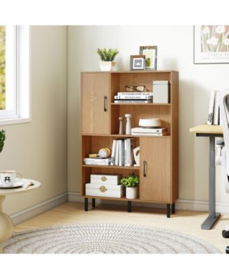 Freestanding 47 Inch Cabinet with 2 Doors and 4 Open Shelves