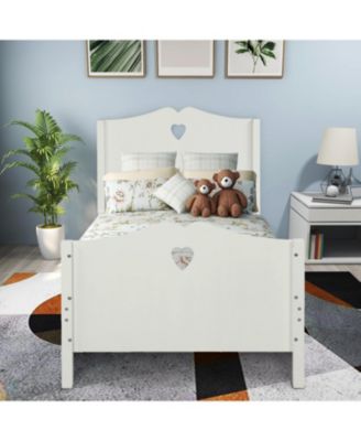 Twin Size Platform Bed Frame with Wood Slat Support Headboard Footboard and Classic Design