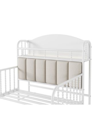 Metal Platform Bed With LED Light Velvet Upholstered Headboard Storage