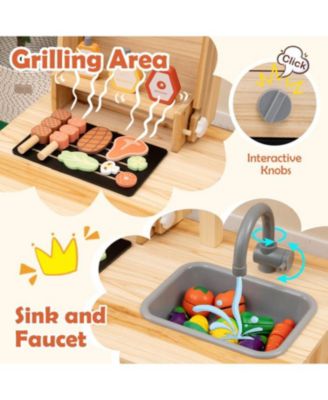 Wooden Barbecue Grill Playset with Chalkboard, Sink, and Cabinet