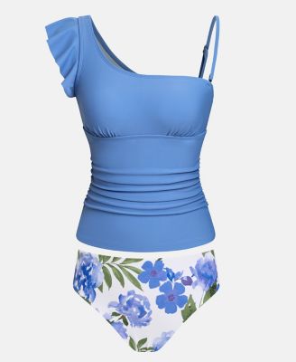 Women's One-Shoulder Adjustable Straps Tankini Set