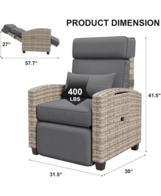 PE Wicker Outdoor Recliner Lounge Chair with 145° Recline, Footrest and Side Table, Cushioned Patio/Poolside/Balcony Chair