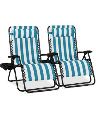 Set of 2 Extra Wide Zero Gravity Lounge Chair Recliners w/ Cup Holder