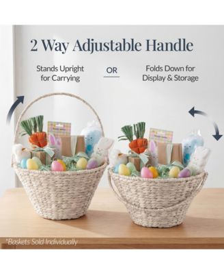 Easter Basket, Large Woven Easter Basket for Kids w/ Collapsible Handle, Tapered Shape