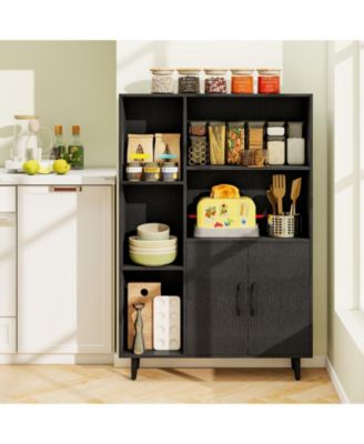 47 Inch Bookshelf with Open Cubes and Bottom Storage Cabinet