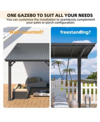 16'x10' Lean to Hardtop Metal Carport Gazebo, 10x16 Outdoor Freestanding Pergola Gazebo