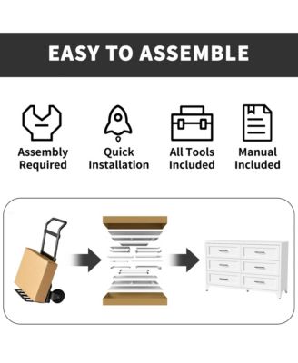 6 Drawer Dresser for Bedroom - Modern Metal Storage Chest with Smooth-Glide Drawers and Adjustable Leveling Feet for Hallway, Entryway