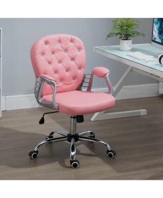 PU Leather Button Tufted Desk Chair with Adjustable Height and Padded Armrests