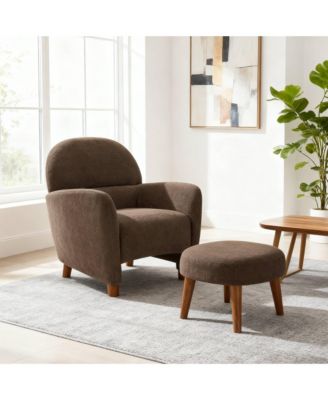 Modern Lazy Chair with Ottoman, Upholstered Reading Chair, Compact Accent Chair with Footrest for Small