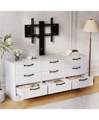 9 Drawer Dresser TV Stand with Mount for 32-85 in TVs, Modern Entertainment Center with Drawers, Media Console Table for Bedroom Living