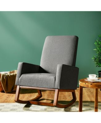 Rocking Chair High Back Upholstered Lounge Armchair w/ Side Pocket