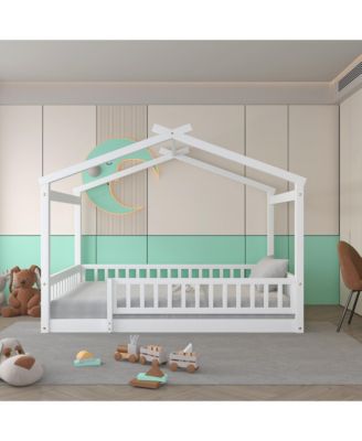 Full Size Wood House Bed Fence