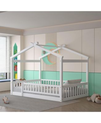 Full Size Wood House Bed Fence