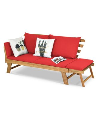 Adjustable Patio Sofa Daybed Acacia Wood Furniture w/ Cushions