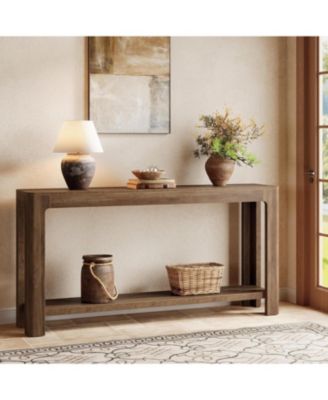 63 Inch Entryway Console Table, 2-Tier Farmhouse Narrow Sofa Table Behind Couch, Accent Entrance Console Furniture