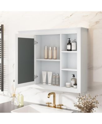 35'' x 27.5'' Bathroom Medicine Cabinet with Mirror, Wall Mounted Storage Cabinet with 6 Open Shelves