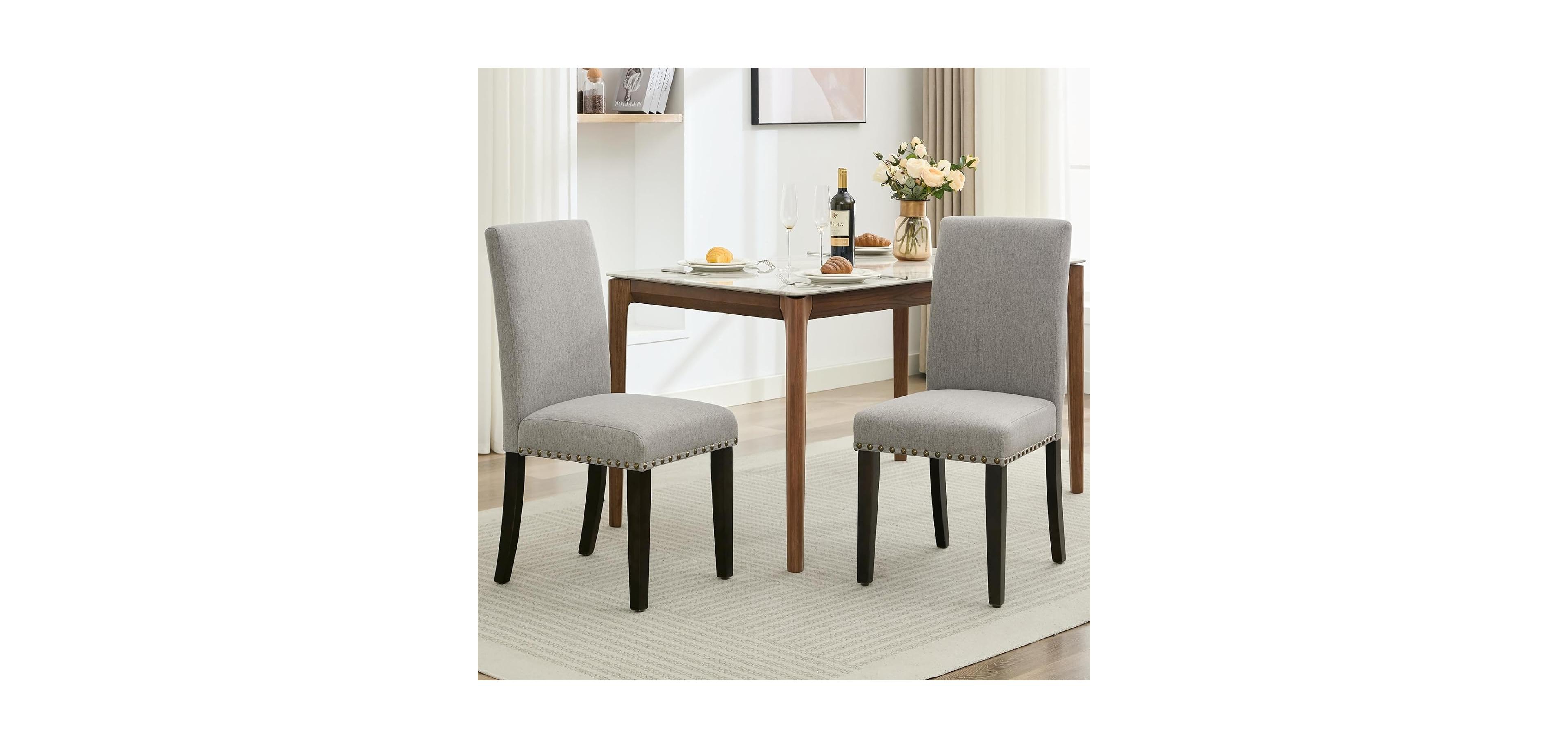 gaomon Dining Chairs Set of 2,Modern Fabric Upholstered Kitchen Chairs with Curved Backrest,Heavy-Duty Wood Legs for Dining Room Kitchen Home.