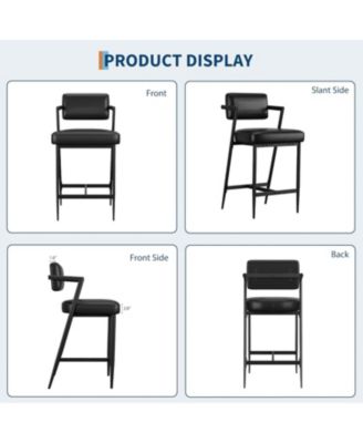 Bar Stools Set of 2 w/Backrest,27" Counter Height Bar Stool with Armrest and Footrest,Tall Bar Chairs Thick Cushion and Thickened Metal