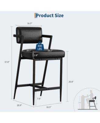 Bar Stools Set of 6 with Armrests,Counter Height Bar Stools of 6 with Backrest,Footrest, Thick Cushion and Thickened Metal Legs