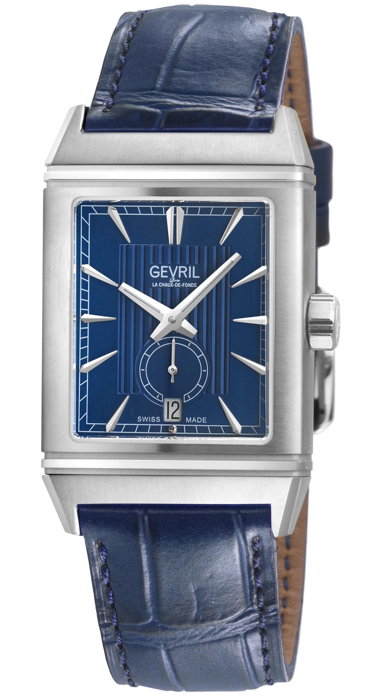 Мужские часы Gevril Time Square Swiss Automatic Leather Strap Watch, цвет: Серебряный — фото 1