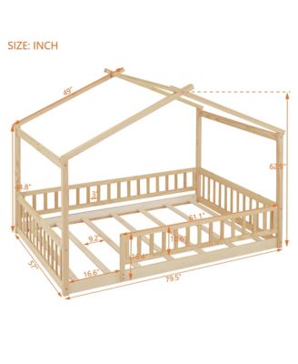 Full Size Wood House Bed Fence
