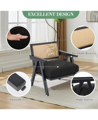 Mid Century Accent Chairs Set of 2, Linen Upholstered Wood Frame Armchairs