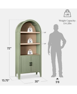 72in Tall Arched 5-Tier Bookshelf Storage Cabinet w/ Adjustable Shelves