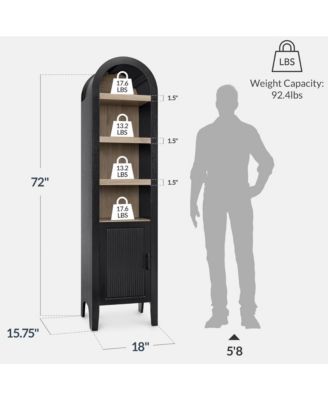 72" Tall Narrow Storage Cabinet w/ Adjustable Shelves, 4-Tier Modern Arched Bookcase