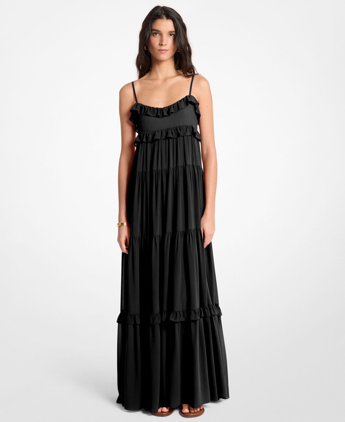Женское платье Michael Kors Sleeveless Tiered Maxi, цвет: Чёрный — фото 1