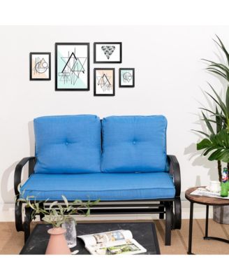 2-Person Outdoor Patio Glider Bench Swing Seat Bench w/ Seat and Back Cushions Brick