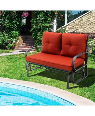 2-Person Outdoor Patio Glider Bench Swing Seat Bench w/ Seat and Back Cushions Brick
