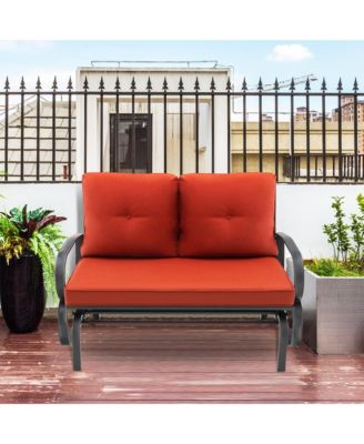 2-Person Outdoor Patio Glider Bench Swing Seat Bench w/ Seat and Back Cushions Brick