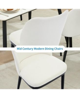Linen Dining Chairs Set of 6, Upholstered Side Chairs with Padded Seat & Wood Legs