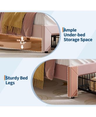 Bed Frame with Cat Headboard, RGB LED Lights, Storage Drawer & Wood Slats, Noise Free,