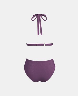 Women's Textured Halter Side Shirred Bikini Sets