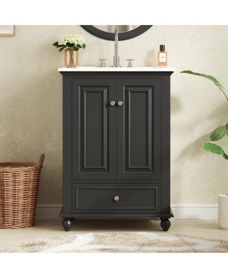 Bathroom Vanity with Ceramic Sink, Soft-Close Doors, Adjustable Shelf and Drawer Organizer for Small Spaces