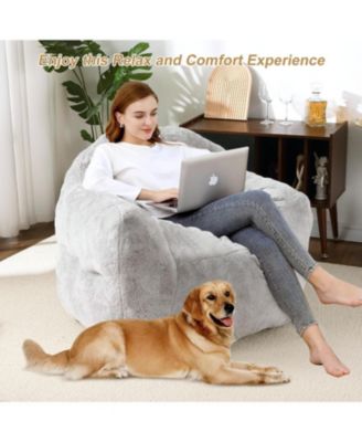 51" Fluffy Faux Fur Bean Bag Chair Cover with Filler, Machine Washable, Anti-Slip Storage Bag