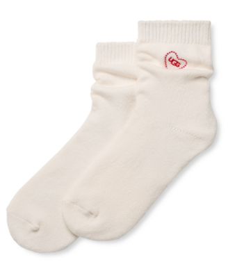 UGG Women's Rib Knit Slouchy Quarter Embroidered Heart Socks