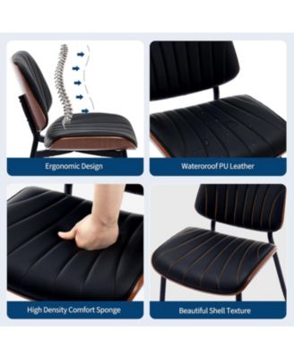 Dining Chairs Set of 2,Mid-Century Modern Upholstered Retro PU Leather Kitchen Chairs with Walnut Bentwood Back and Metal Legs Adjustable