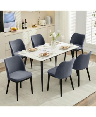 Velvet Dining Chairs Set of 6, Upholstered Side Chairs with Padded Seat & Wood Legs