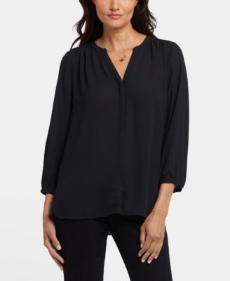 Petite Pintuck Split neck Top