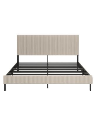 King Size Bed Frame Upholstered Headboard Sturdy Iron Noiseless Easy Assembly