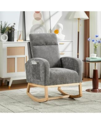 Modern Nursery Rocking Chair with Wood Legs and Side Pocket