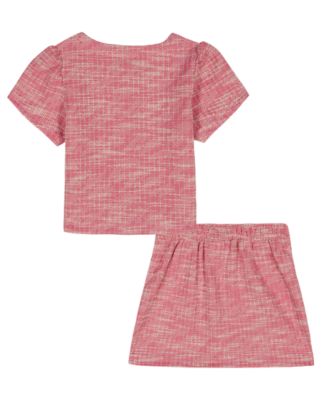 Girls' 2T-6X Short-Sleeve T-Shirt and Boucle Knit Corsage Skirt, 2-Piece Set