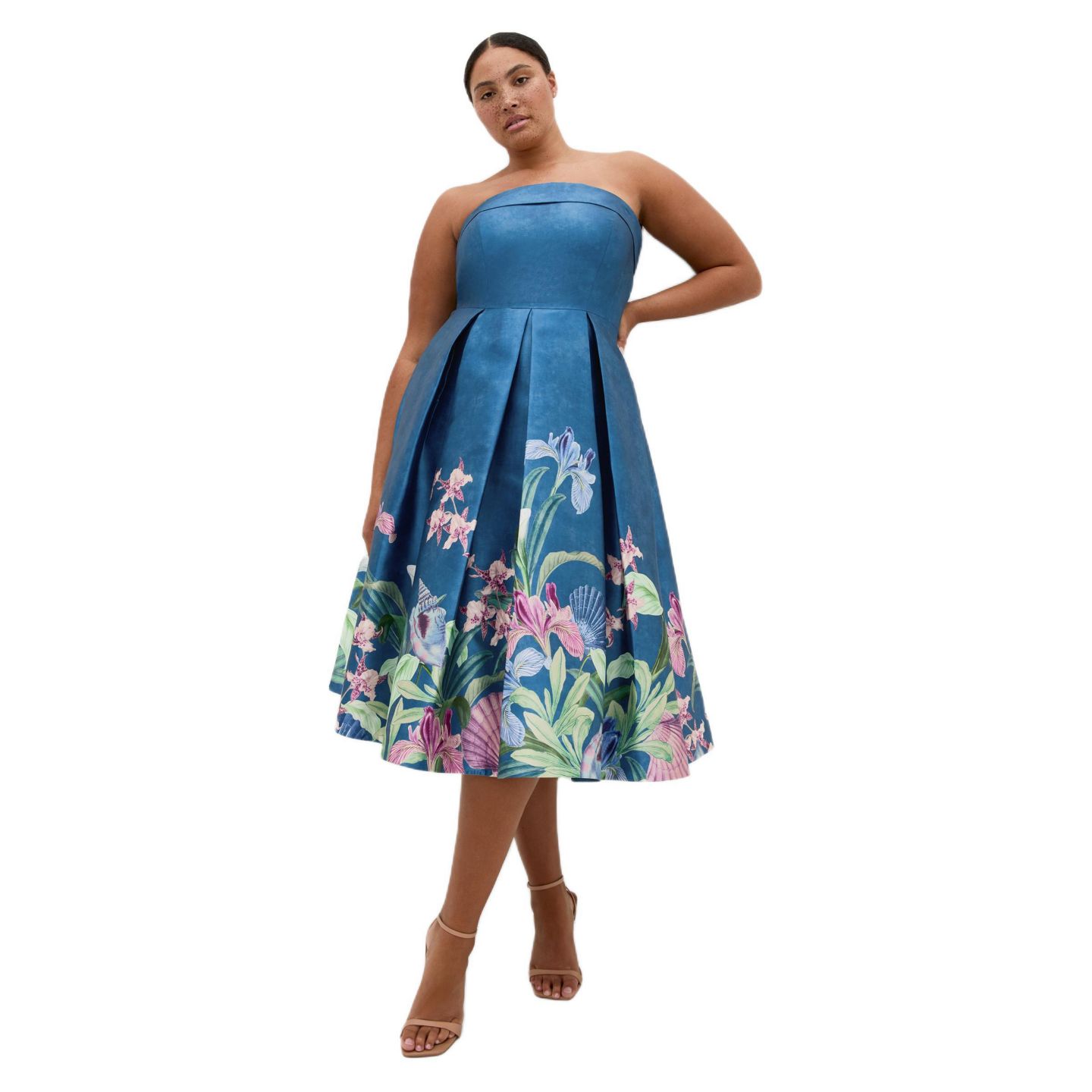 Женское платье CITY CHIC Plus Size Tiffany Bloom Strapless Midi, цвет: Морской — фото 1