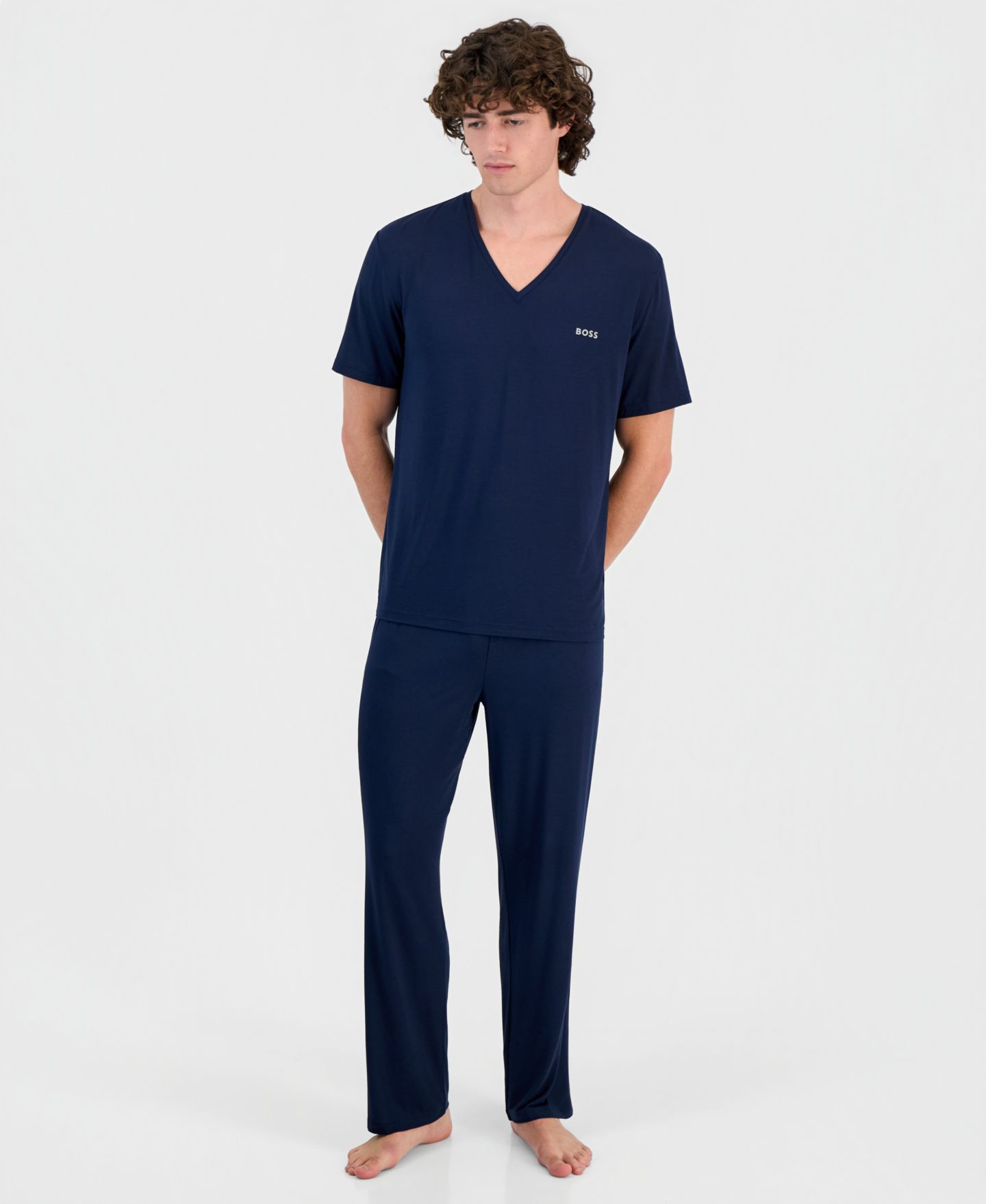 Мужская футболка Hugo Boss Modal-Blend V-Neck Comfort, цвет: Тёмный синий — фото 2