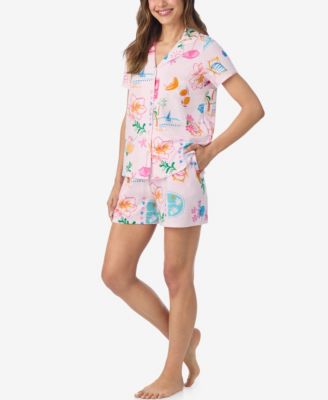 Women's Short-Sleeve Top and Pull-On Pajama Shorts, 2-Piece Set